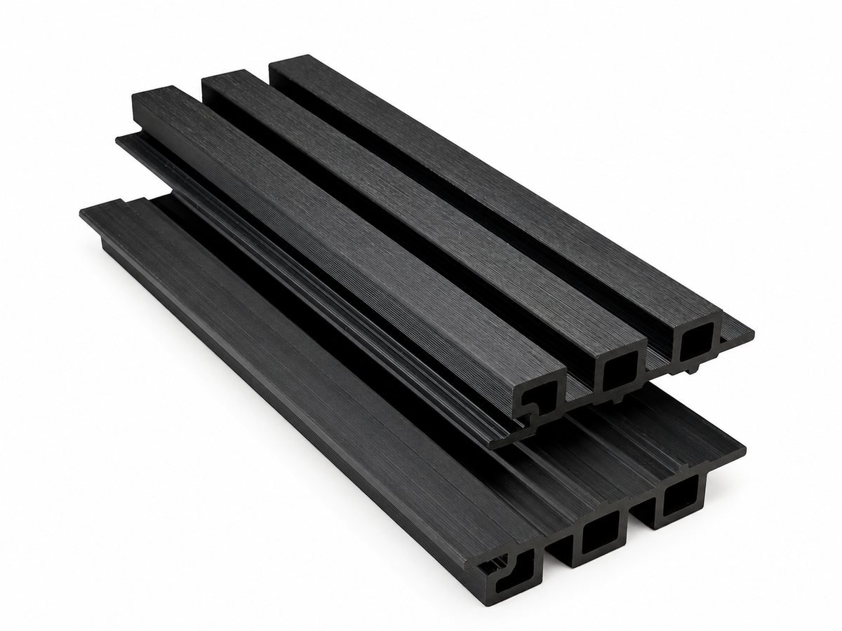 Black WPC wall cladding, 1 inch profile